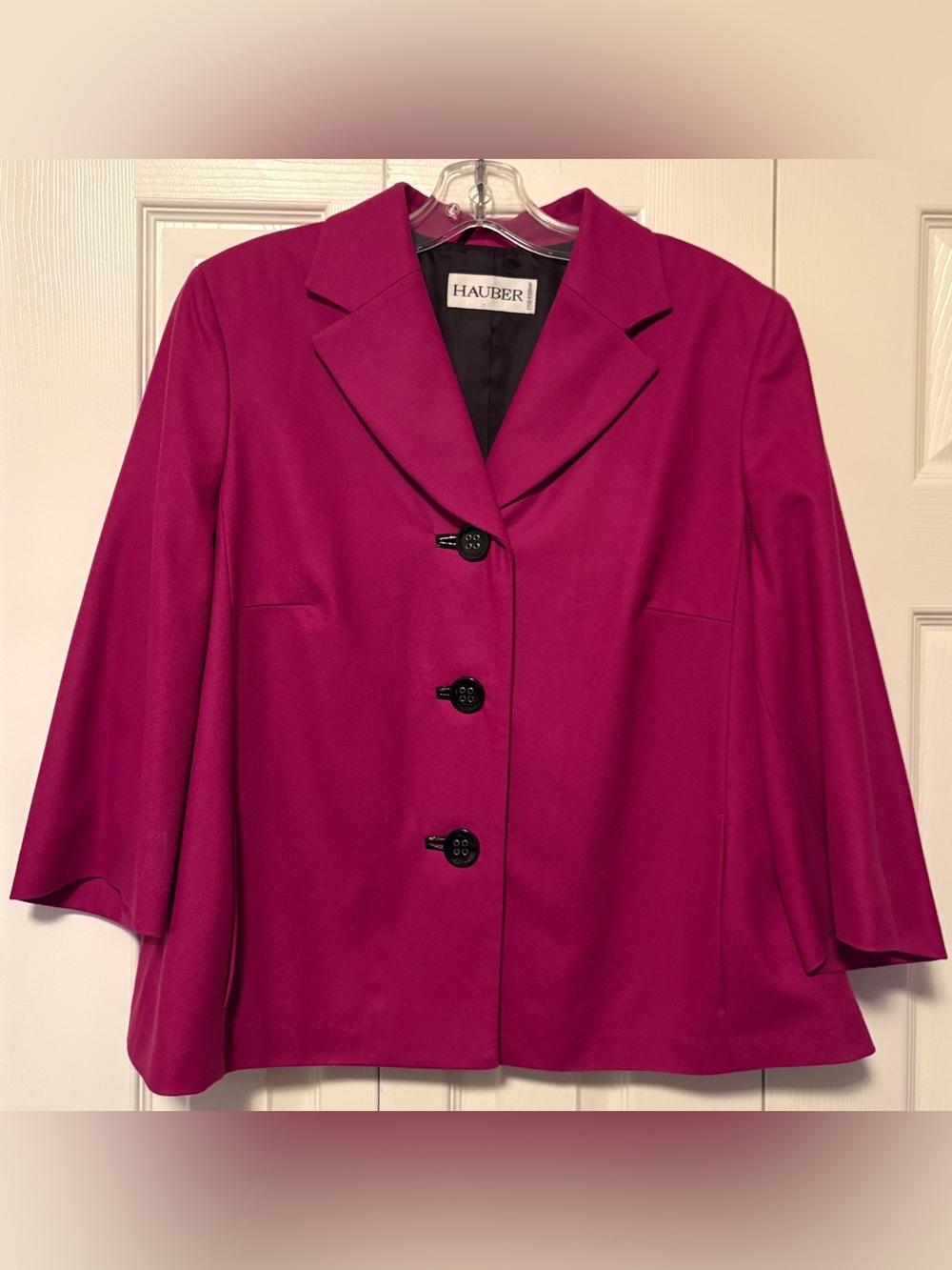 Vintage Hauber Magenta Pink Virgin Wool Cropped Sleeve Blazer Jacket 12